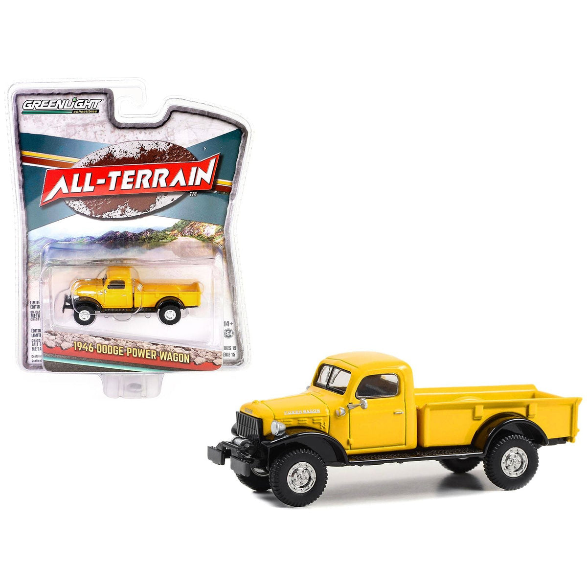 1946 Dodge Power Wagon Pickup Truck Construction Yellow and Black "All Terrain" Series 15 1/64 Diecast Model Car by Greenlight - Greenlight - ModelCars.com