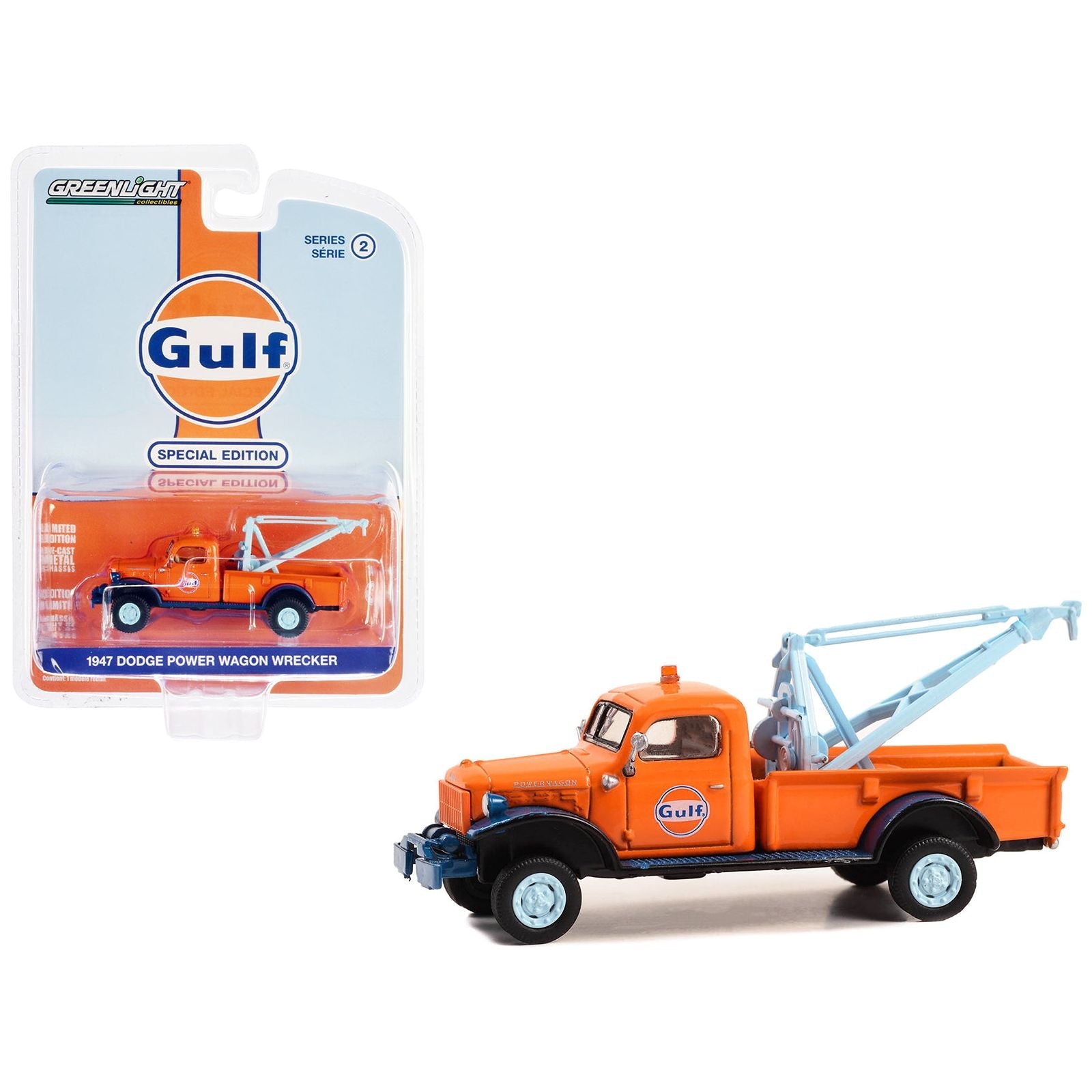 1947 Dodge Power Wagon Wrecker Tow Truck Orange "Gulf Oil Special Edition" Series 2 1/64 Diecast Model Car by Greenlight - Greenlight - ModelCars.com