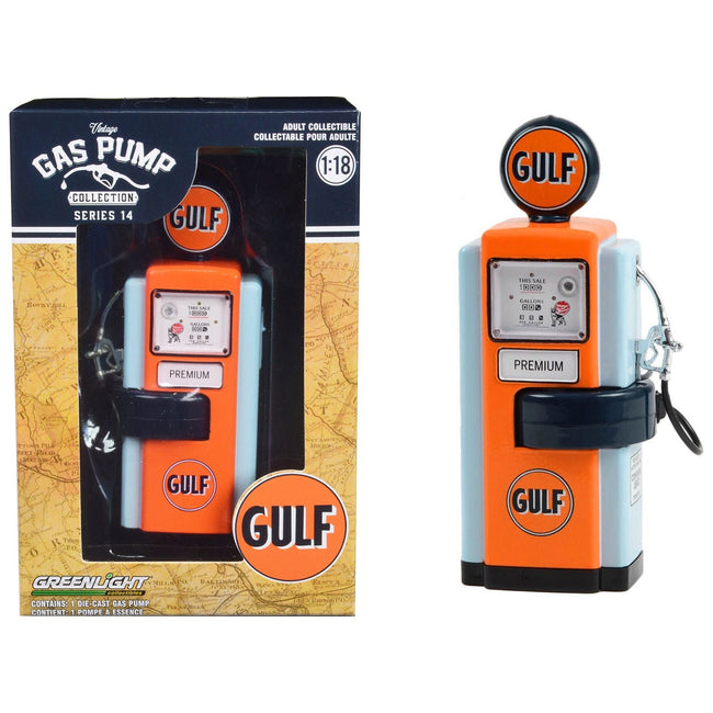 1948 Wayne 100 - A Gas Pump "Gulf Oil" Orange and Light Blue "Vintage Gas Pumps" Series 14 1/18 Diecast Replica by Greenlight - Greenlight - ModelCars.com