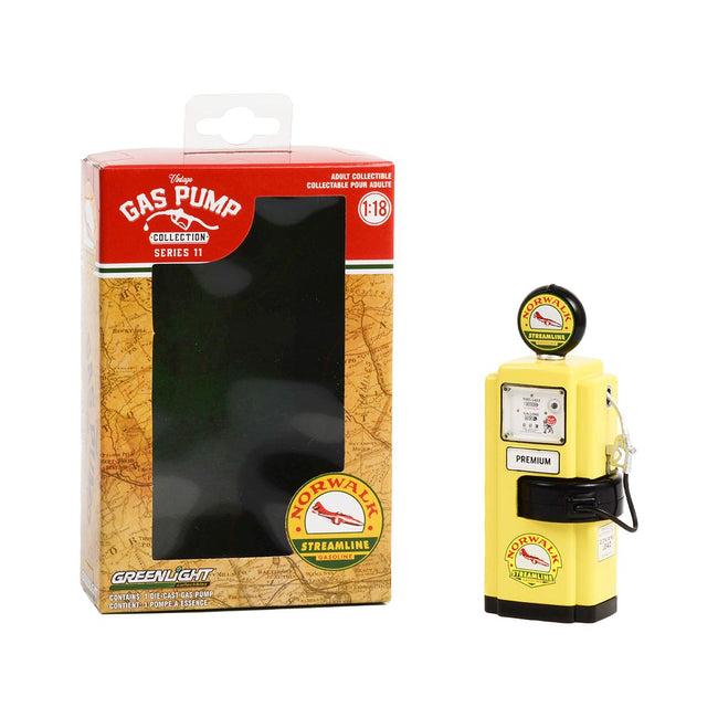 1948 Wayne 100-A Gas Pump "Norwalk Gasoline" Yellow and Black "Vintage Gas Pumps" Series 11 1/18 Diecast Model by Greenlight-Greenlight-ModelCars.com