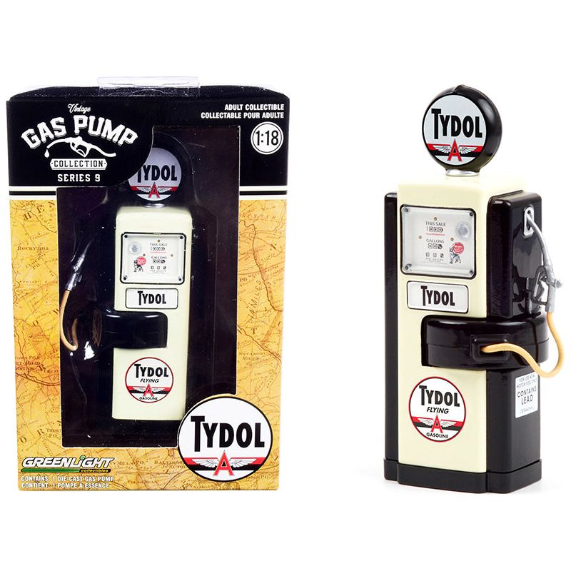 1948 Wayne 100 - A Gas Pump "Tydol Flying Gasoline" Black and Cream "Vintage Gas Pumps" Series 9 1/18 Diecast Model by Greenlight - Greenlight - ModelCars.com