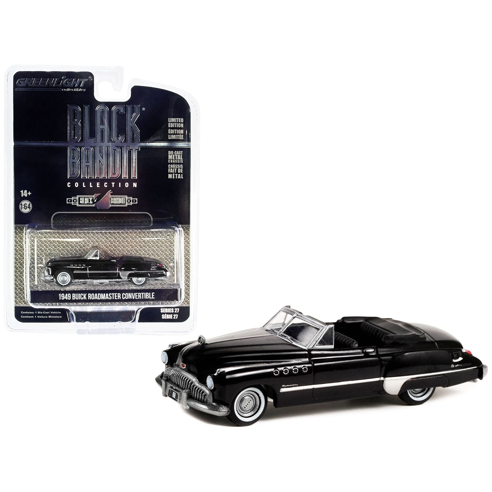 1949 Buick Roadmaster Convertible Black Metallic "Black Bandit" Series 27 1/64 Diecast Model Car by Greenlight - Greenlight - ModelCars.com