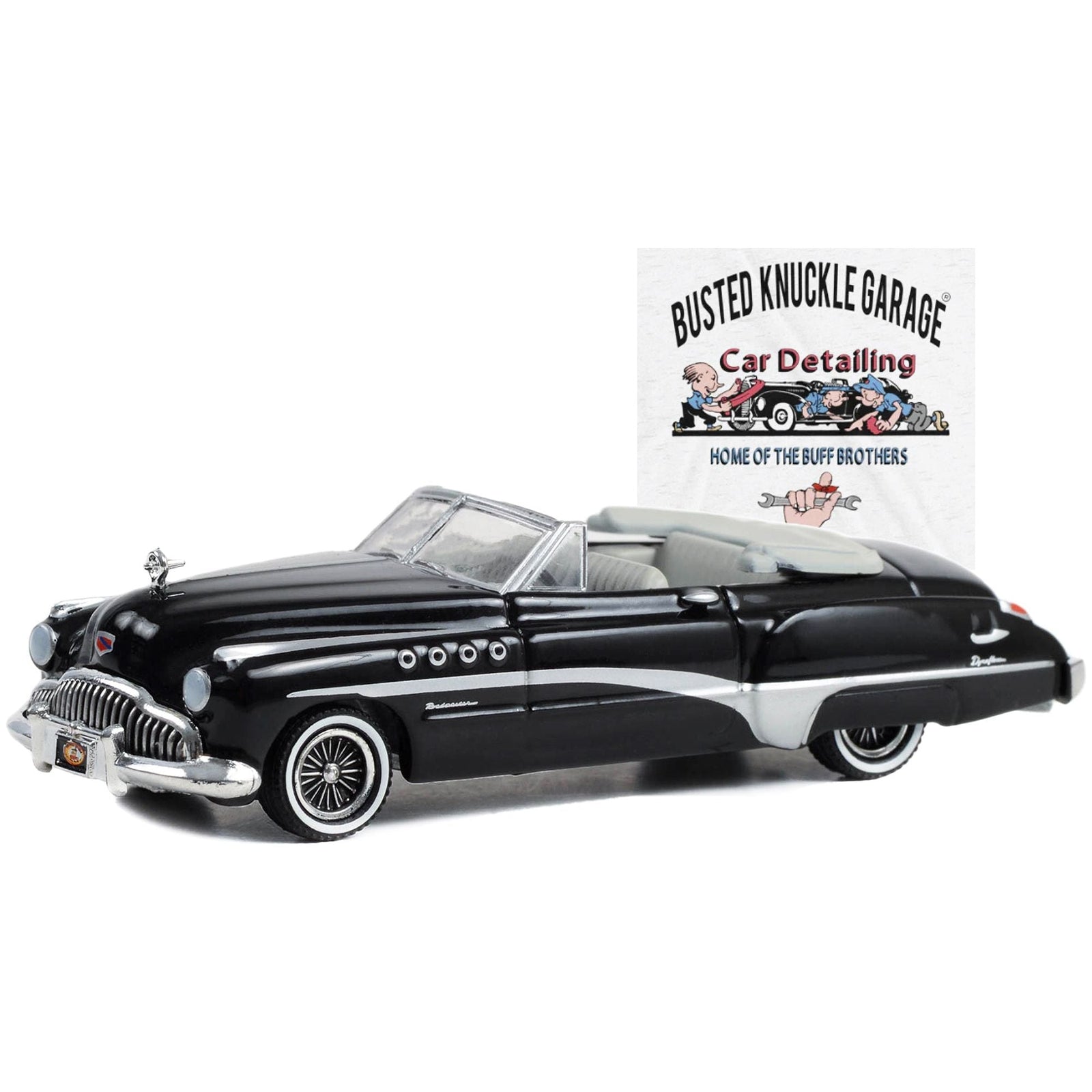 1949 Buick Roadmaster Rivera Convertible Black "Busted Knuckle Garage Car Detailing" "Busted Knuckle Garage" Series 2 1/64 Diecast Model Car by Greenlight - Greenlight - ModelCars.com