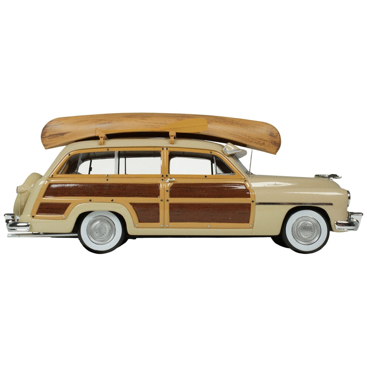 1949 Mercury Woodie Miami Cream with Yellow and Woodgrain Sides and Green Interior with Kayak on Roof Limited Edition to 200 pieces Worldwide 1/43 Model Car by Goldvarg Collection - Goldvarg Collection - ModelCars.com