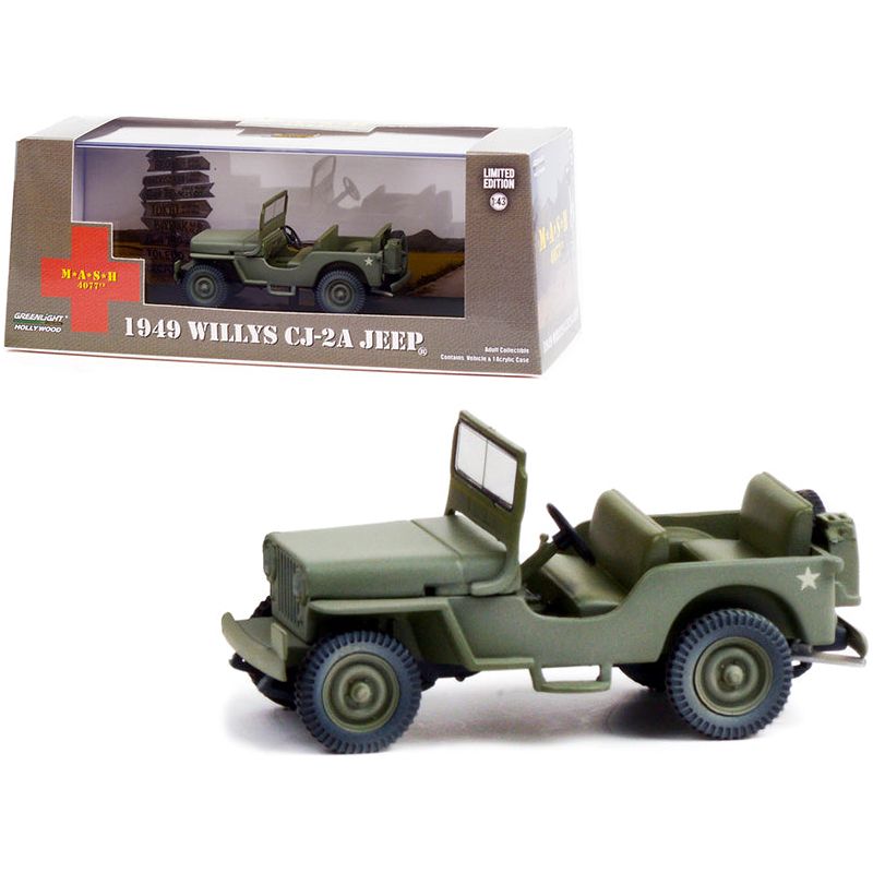 1949 Willys CJ - 2A Jeep Army Green "MASH" (1972 - 1983) TV Series 1/43 Diecast Model Car by Greenlight - Greenlight - ModelCars.com