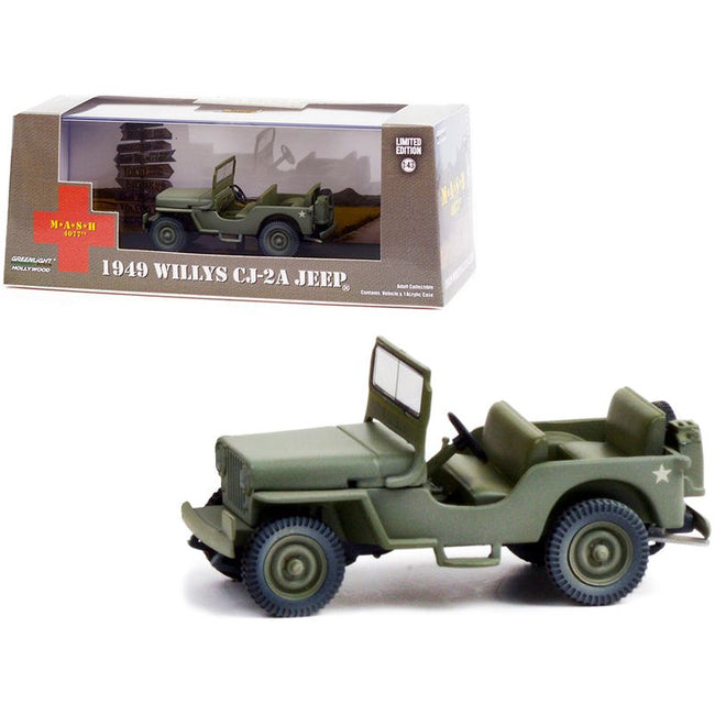 1949 Willys CJ - 2A Jeep Army Green "MASH" (1972 - 1983) TV Series 1/43 Diecast Model Car by Greenlight - Greenlight - ModelCars.com