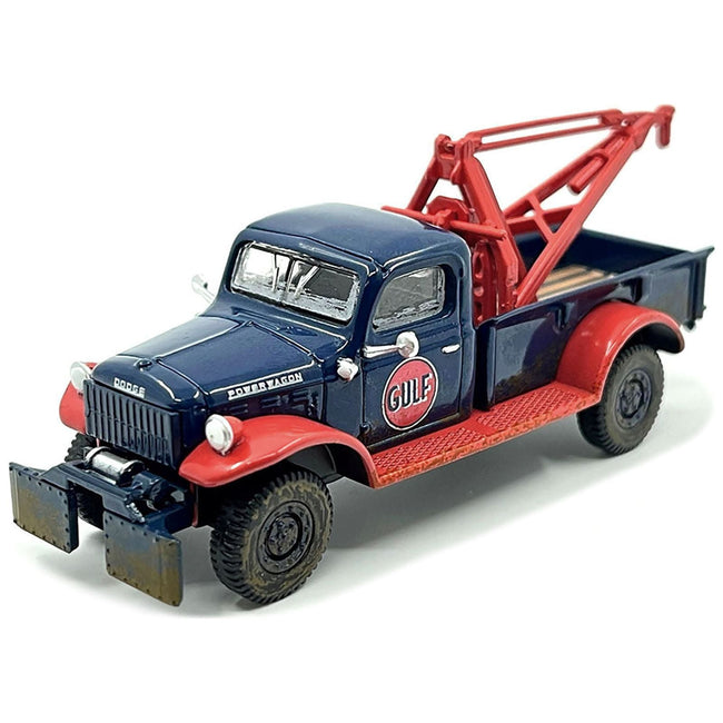 1950 Dodge Power Wagon Tow Truck Dark Blue (Weathered) "Gulf Oil" with Mechanic Figure Limited Edition to 3600 pieces Worldwide 1/64 Diecast Model Car by Greenlight-Greenlight-ModelCars.com