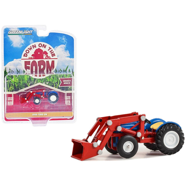 1950 Ford 8N Tractor with Front Loader Blue and Red "Down on the Farm" Series 8 1/64 Diecast Model by Greenlight - Greenlight - ModelCars.com