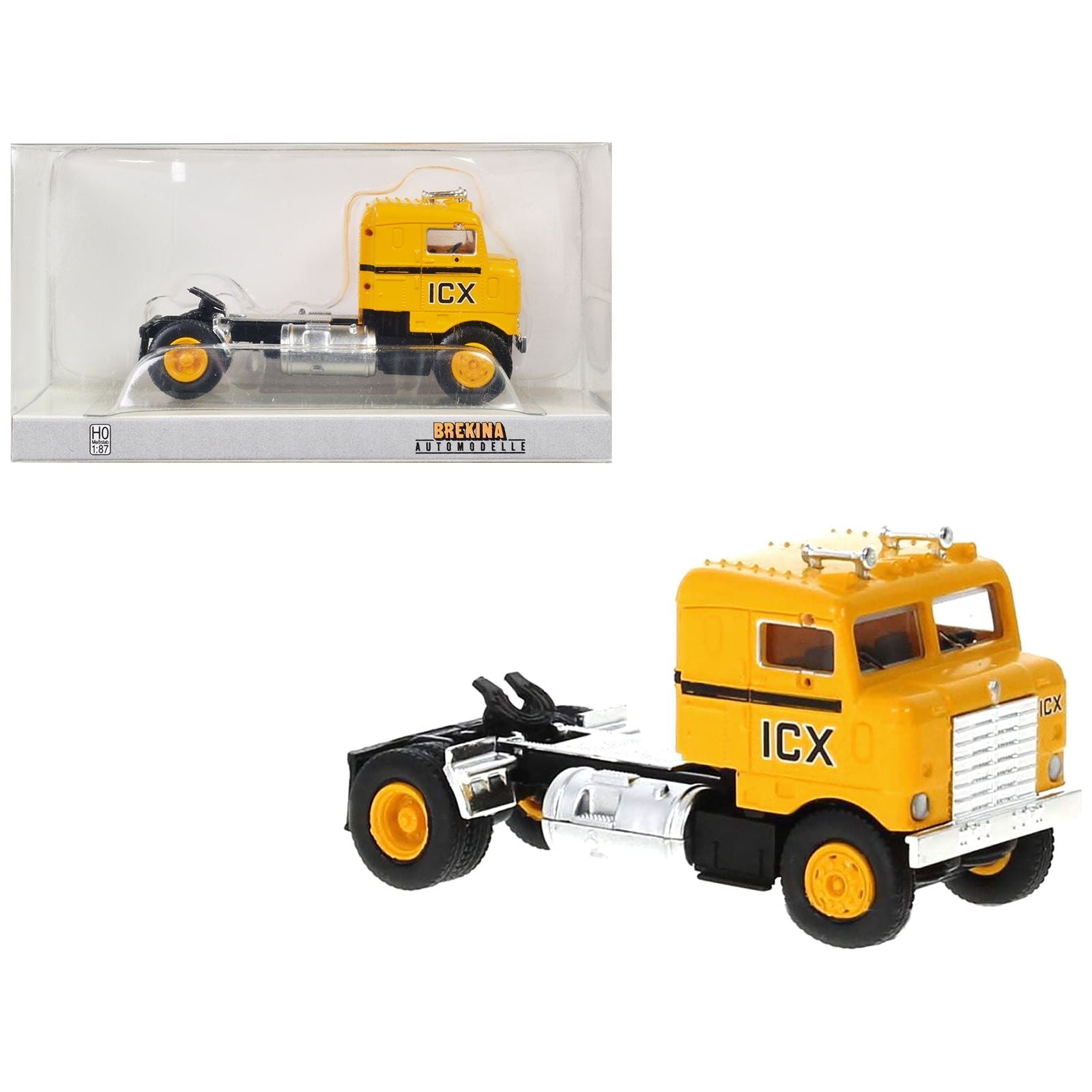 1950 Kenworth Bullnose Truck Tractor Yellow with Black Stripes "ICX" 1/87 (HO) Scale Model Car by Brekina - Brekina - ModelCars.com