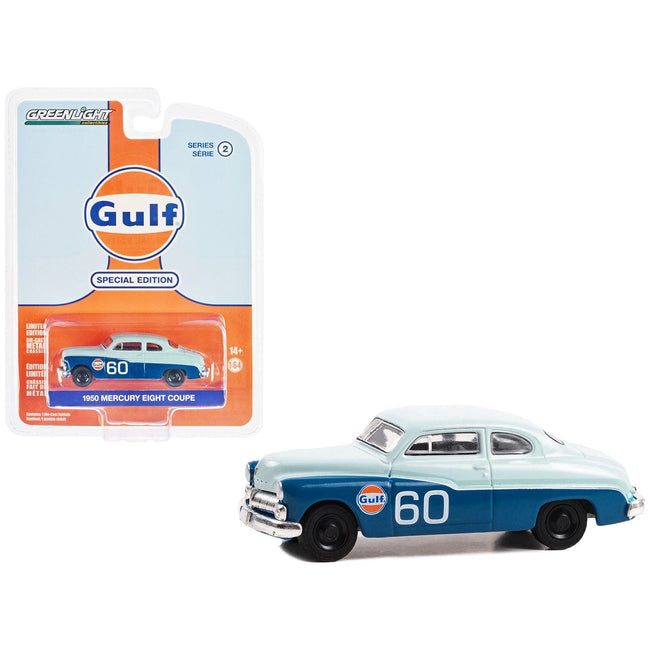 1950 Mercury Eight Coupe 60 Light Blue and Blue "Gulf Oil Special Edition" Series 2 1/64 Diecast Model Car by Greenlight - Greenlight - ModelCars.com
