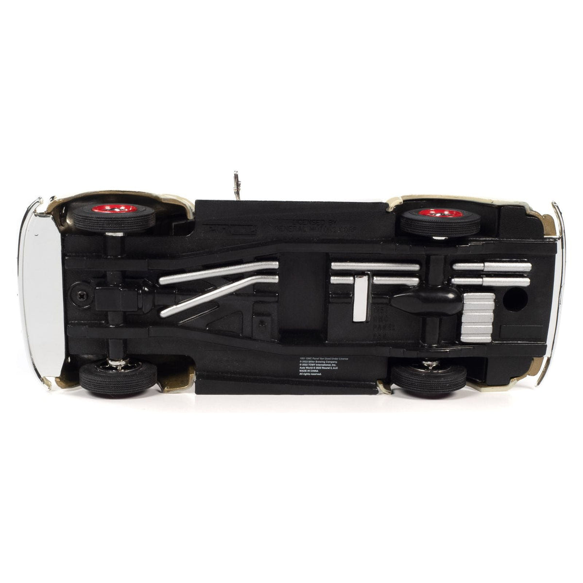 1951 GMC Sedan Delivery Gold Metallic and Beige "Miller High Life" and "Miller Girl in the Moon" Resin Figure 1/25 Diecast Model Car by Auto World - Autoworld - ModelCars.com