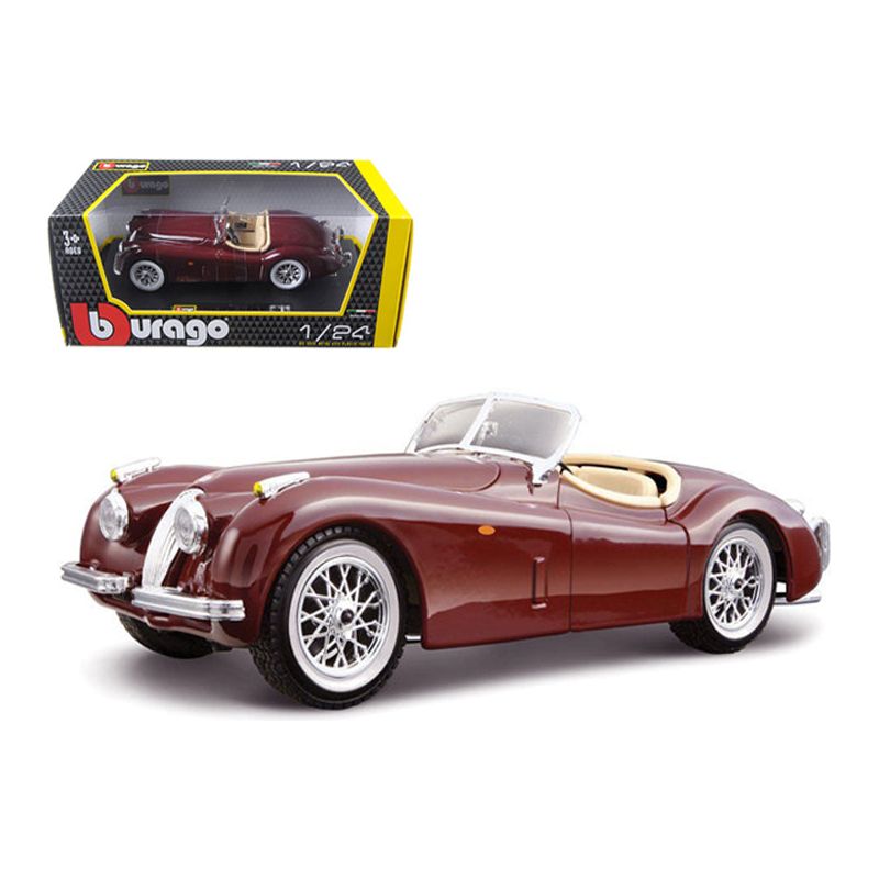 1951 Jaguar XK 120 Roadster Burgundy 1/24 Diecast Model Car by Bburago - Bburago - ModelCars.com