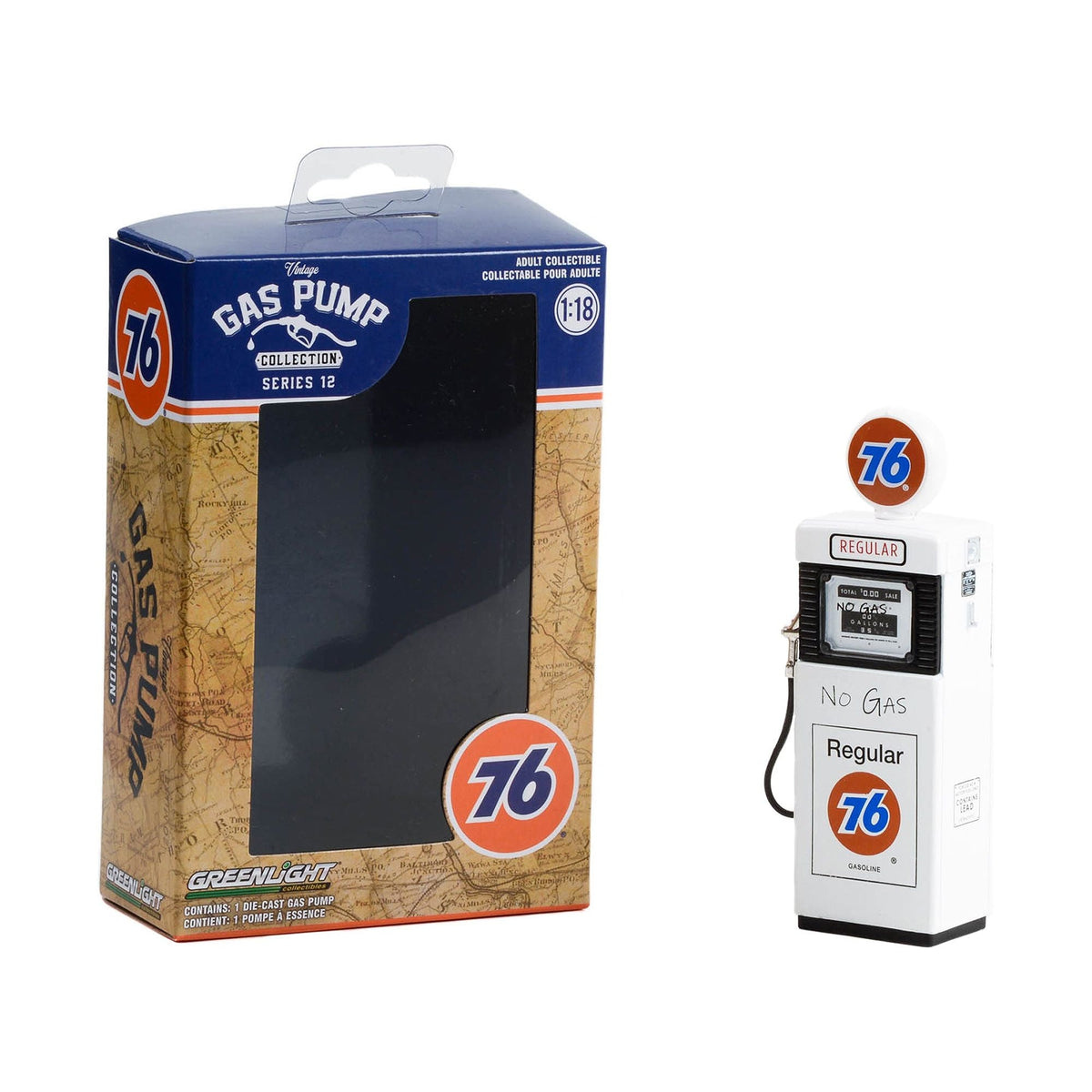 1951 Wayne 505 Gas Pump "Union 76 Regular Gasoline" "No Gas" White "Vintage Gas Pumps" Series 12 1/18 Diecast Model by Greenlight - Greenlight - ModelCars.com