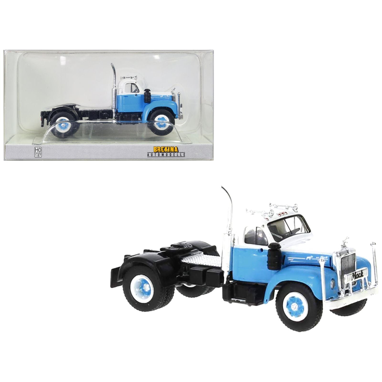 1953 Mack B - 61 Truck Tractor Light Blue and White 1/87 (HO) Scale Model Car by Brekina - Brekina - ModelCars.com