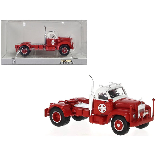 1953 Mack B - 61 Truck Tractor Red and White "Santa Fe" 1/87 (HO) Scale Model Car by Brekina - Brekina - ModelCars.com