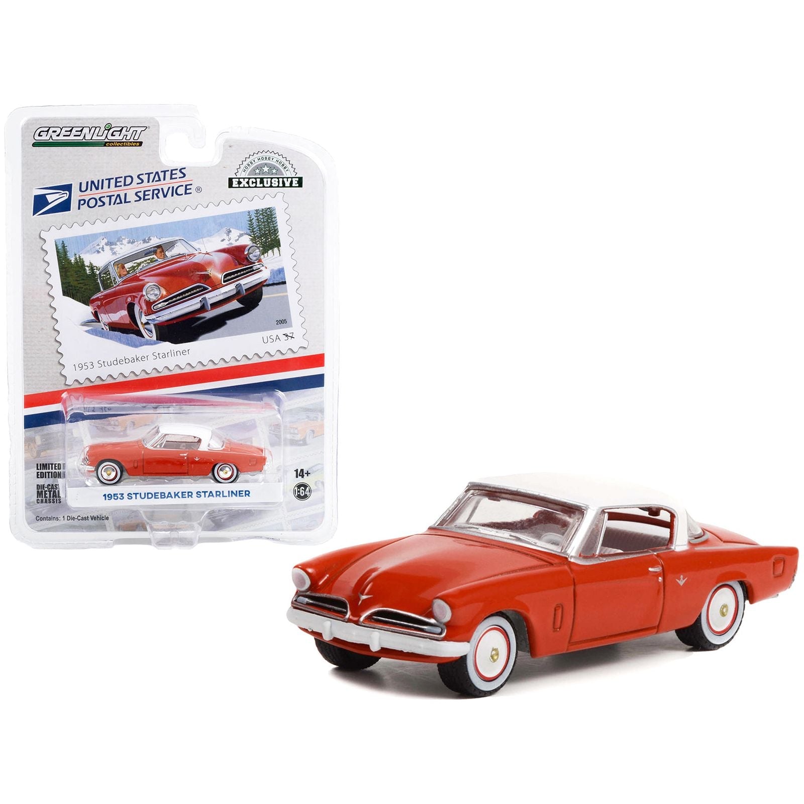 1953 Studebaker Starliner Red with White Top USPS (United States Postal Service) "America on the Move" "Hobby Exclusive" Series 1/64 Diecast Model Car by Greenlight - Greenlight - ModelCars.com