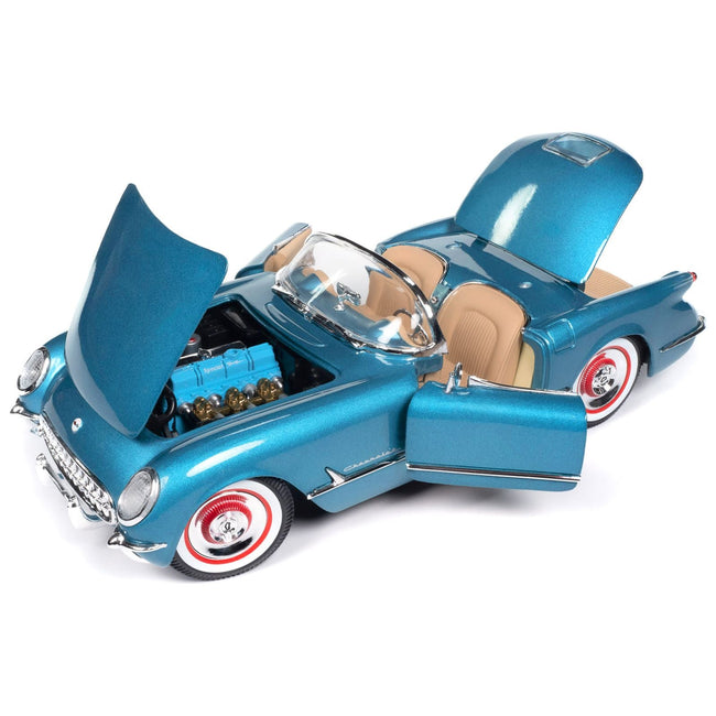 1954 Chevrolet Corvette Convertible Pennant Blue Metallic "American Muscle" Series 1/18 Diecast Model Car by Auto World - Autoworld - ModelCars.com