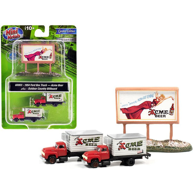 1954 Ford Box Truck 2 pieces Red and White with Country Billboard "Acme Beer" 1/160 (N) Scale Models by Classic Metal Works-Classic Metal Works-ModelCars.com
