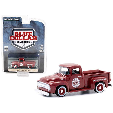 1954 Ford F-100 Pickup Truck Burgundy "Indian Motorcycle Sales & Service" "Blue Collar Collection" Series 10 1/64 Diecast Model Car by Greenlight-Greenlight-ModelCars.com