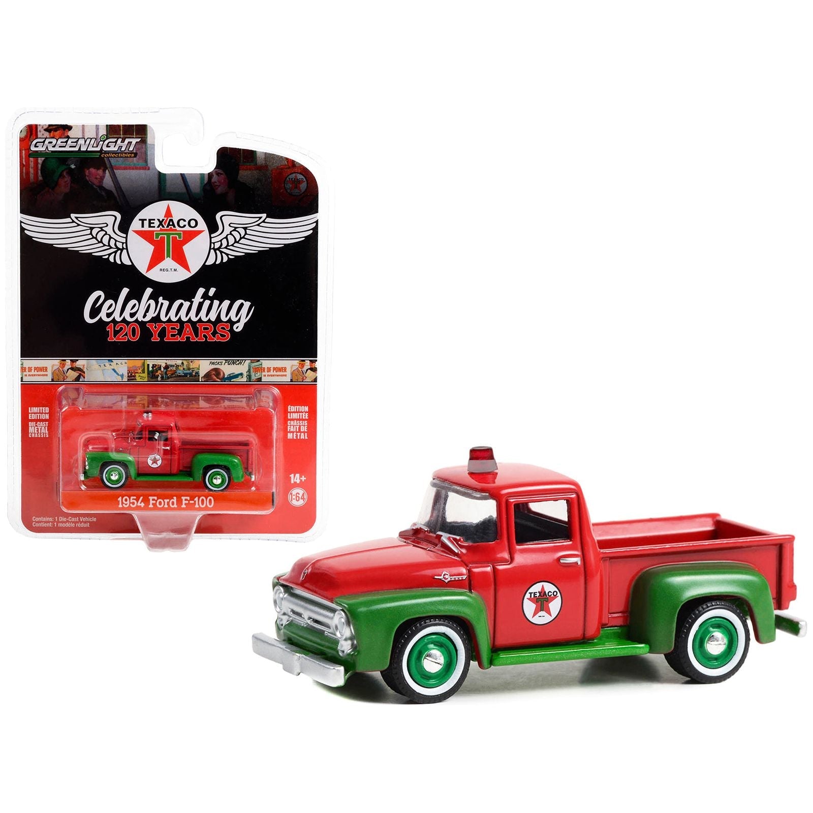 1954 Ford F - 100 Pickup Truck Red and Green "Texaco Celebrating 120 Years" "Anniversary Collection" Series 15 1/64 Diecast Model Car by Greenlight - Greenlight - ModelCars.com