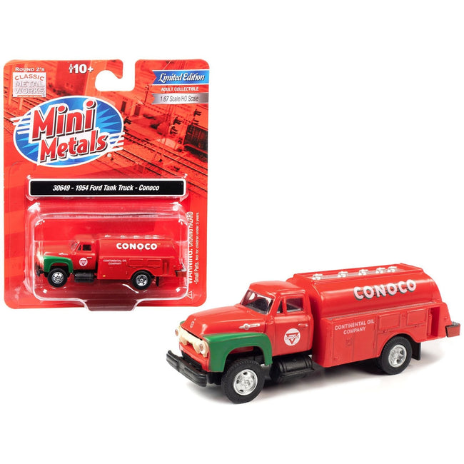 1954 Ford Tanker Truck Red and Green "Conoco" 1/87 (HO) Scale Model by Classic Metal Works-Classic Metal Works-ModelCars.com