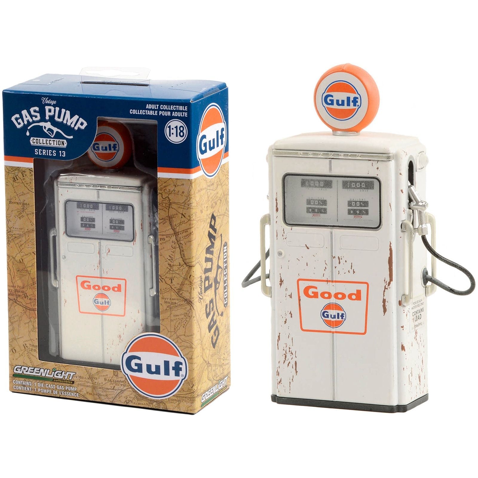 1954 Tokheim 350 Twin Gas Pump "Good Gulf - Gulf Oil" White (Weathered) "Vintage Gas Pumps" Series 13 1/18 Diecast Model by Greenlight - Greenlight - ModelCars.com