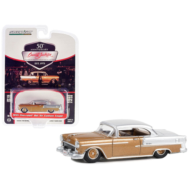 1955 Chevrolet Bel Air Custom Coupe Rose Gold Metallic and Silver Metallic with Gold Interior (Lot 1275.1) Barrett Jackson "Scottsdale Edition" Series 12 1/64 Diecast Model Car by Greenlight - Greenlight - ModelCars.com