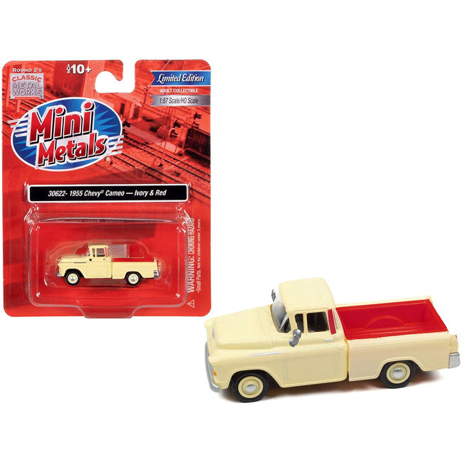 1955 Chevrolet Cameo Pickup Truck Ivory and Red 1/87 (HO) Scale Model Car by Classic Metal Works-Classic Metal Works-ModelCars.com