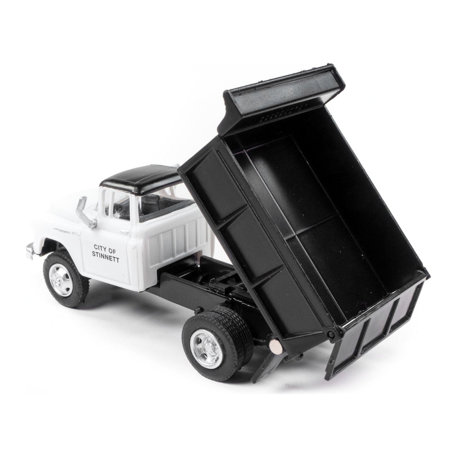 1955 Chevrolet Dump Truck White with Black Top "City of Stinnet Public Works" 1/87 (HO) Scale Model by Classic Metal Works - Classic Metal Works - ModelCars.com