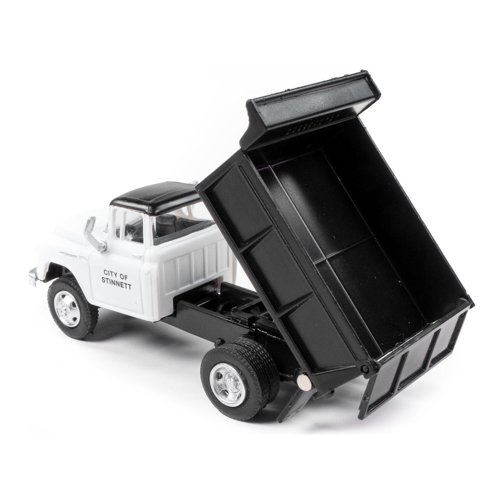 1955 Chevrolet Dump Truck White with Black Top "City of Stinnet Public Works" 1/87 (HO) Scale Model by Classic Metal Works - Classic Metal Works - ModelCars.com