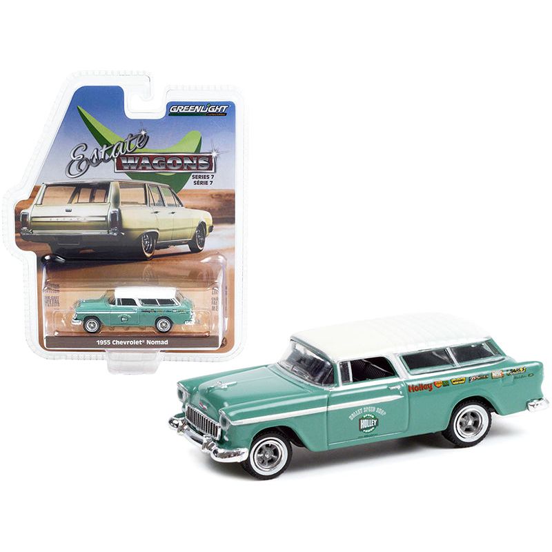 1955 Chevrolet Nomad Green with White Top "Holley Speed Shop" "Estate Wagons" Series 7 1/64 Diecast Model Car by Greenlight - Greenlight - ModelCars.com