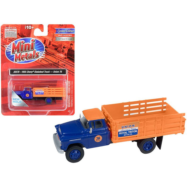 1955 Chevrolet Stakebed Truck "Union 76" Blue and Orange 1/87 (HO) Scale Model by Classic Metal Works - Classic Metal Works - ModelCars.com