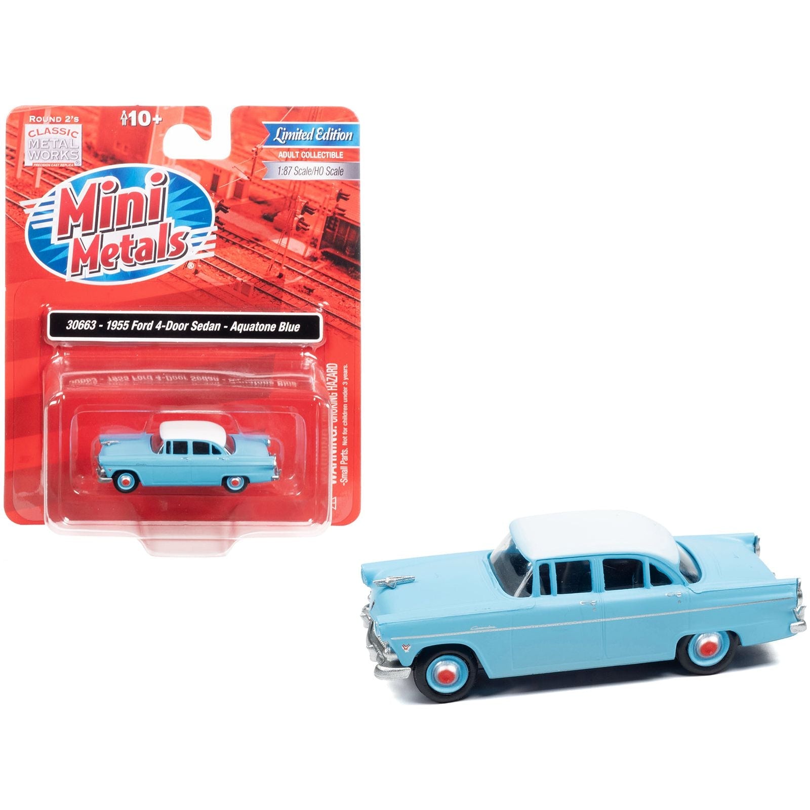 1955 Ford 4 - Door Sedan Aquatone Blue with White Top 1/87 (HO) Scale Model Car by Classic Metal Works - Classic Metal Works - ModelCars.com