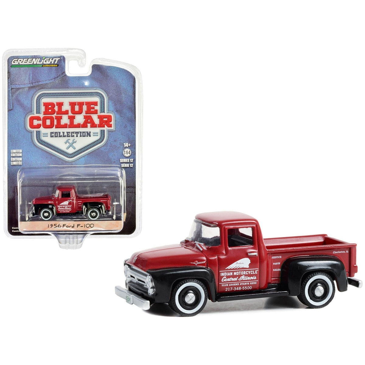 1956 Ford F-100 Pickup Truck Red and Black "Indian Motorcycle Service Parts & Sales" "Blue Collar Collection" Series 12 1/64 Diecast Model Car by Greenlight-Greenlight-ModelCars.com