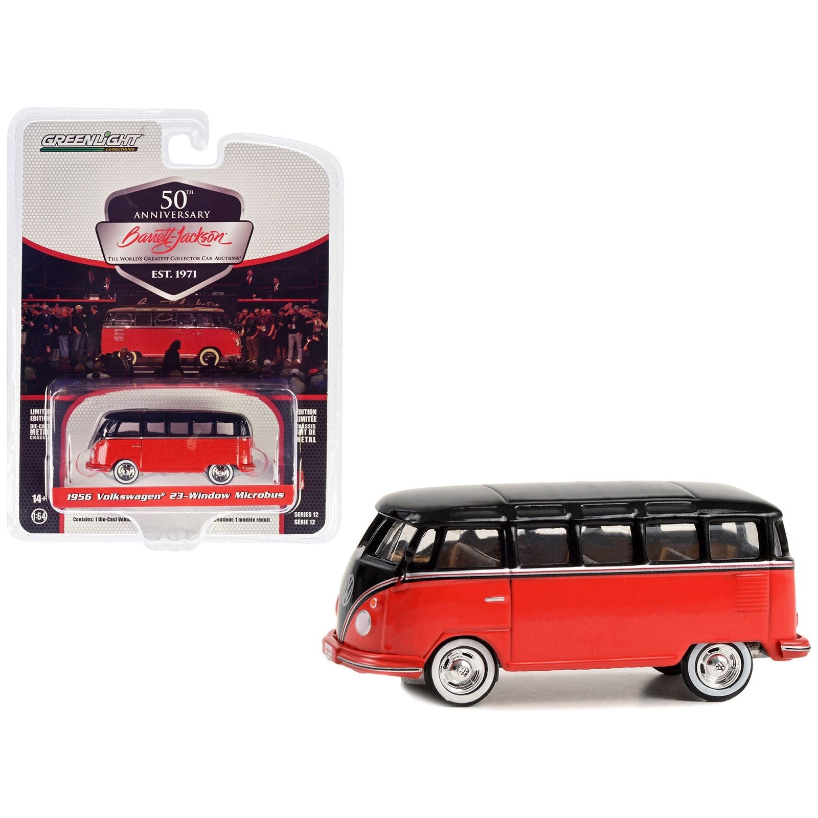 1956 Volkswagen 23 Window Microbus (Lot 1438.1) Barrett Jackson Red and Black with Tan Interior "Scottsdale Edition" Series 12 1/64 Diecast Model Car by Greenlight - Greenlight - ModelCars.com