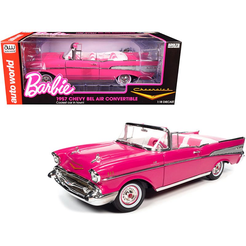1957 Chevrolet Bel Air Convertible Pink "Barbie" "Silver Screen Machines" 1/18 Diecast Model Car by Auto World - Autoworld - ModelCars.com