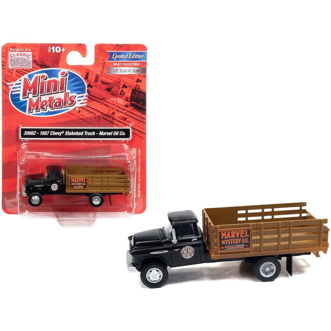 1957 Chevrolet Stakebed Truck Matt Black "Marvel Mystery Oil Co." 1/87 (HO) Scale Model Car by Classic Metal Works-Classic Metal Works-ModelCars.com