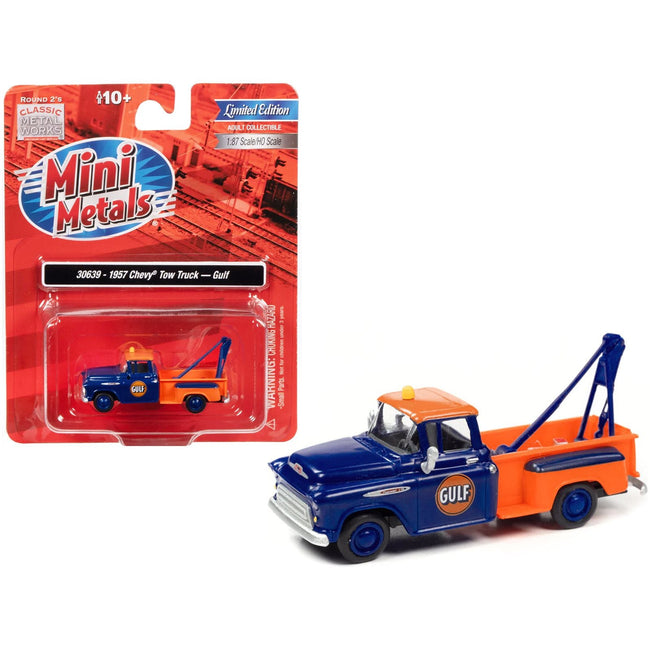 1957 Chevrolet Stepside Tow Truck "Gulf" Blue and Orange 1/87 (HO) Scale Model Car by Classic Metal Works - Classic Metal Works - ModelCars.com