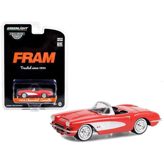 1958 Chevrolet Corvette Convertible Red "FRAM Oil Filters: Trusted Since 1934" "Hobby Exclusive" Series 1/64 Diecast Model Car by Greenlight - Greenlight - ModelCars.com