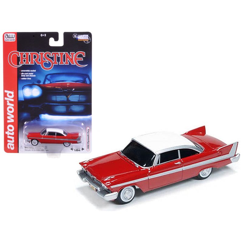 1958 Plymouth Fury Red with White Top "Christine" (1983) Movie 1/64 Diecast Model Car by Auto World - Autoworld - ModelCars.com