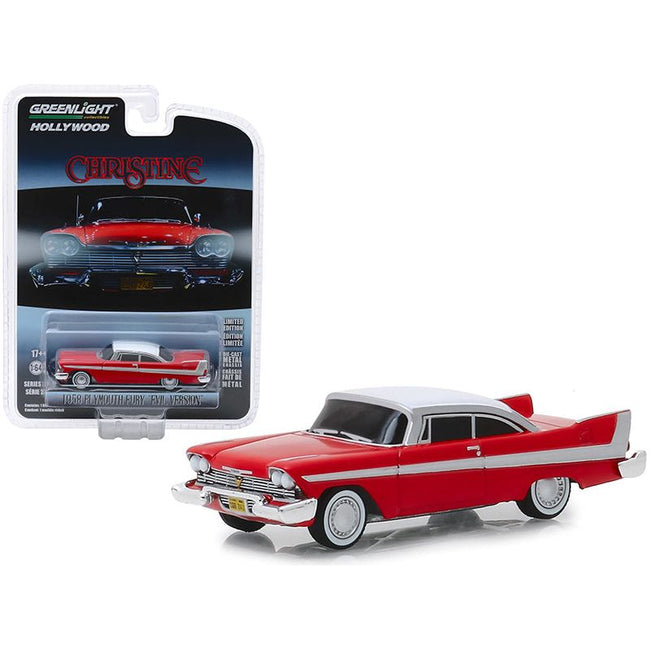 1958 Plymouth Fury Red with White Top "Evil Version" (Blacked Out Windows) "Christine" (1983) Movie "Hollywood Series" Release 24 1/64 Diecast Model Car by Greenlight - Greenlight - ModelCars.com