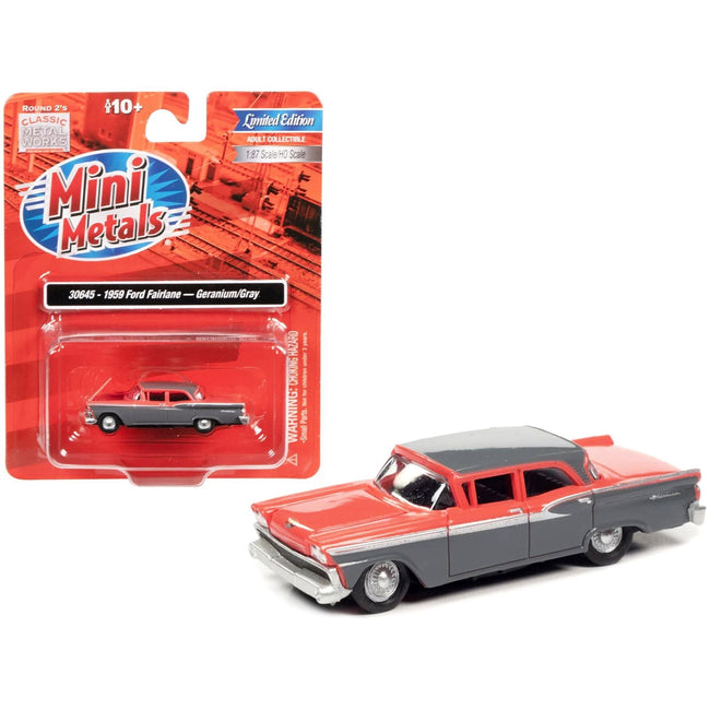 1959 Ford Fairlane Geranium Pink and Gunsmoke Gray 1/87 (HO) Scale Model Car by Classic Metal Works-Classic Metal Works-ModelCars.com