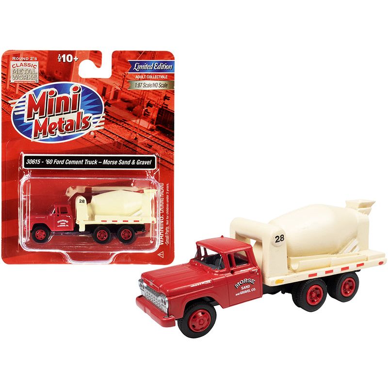 1960 Ford Cement Mixer Truck "Morse Sand and Gravel" Red and Cream 1/87 (HO) Scale Model by Classic Metal Works-Classic Metal Works-ModelCars.com