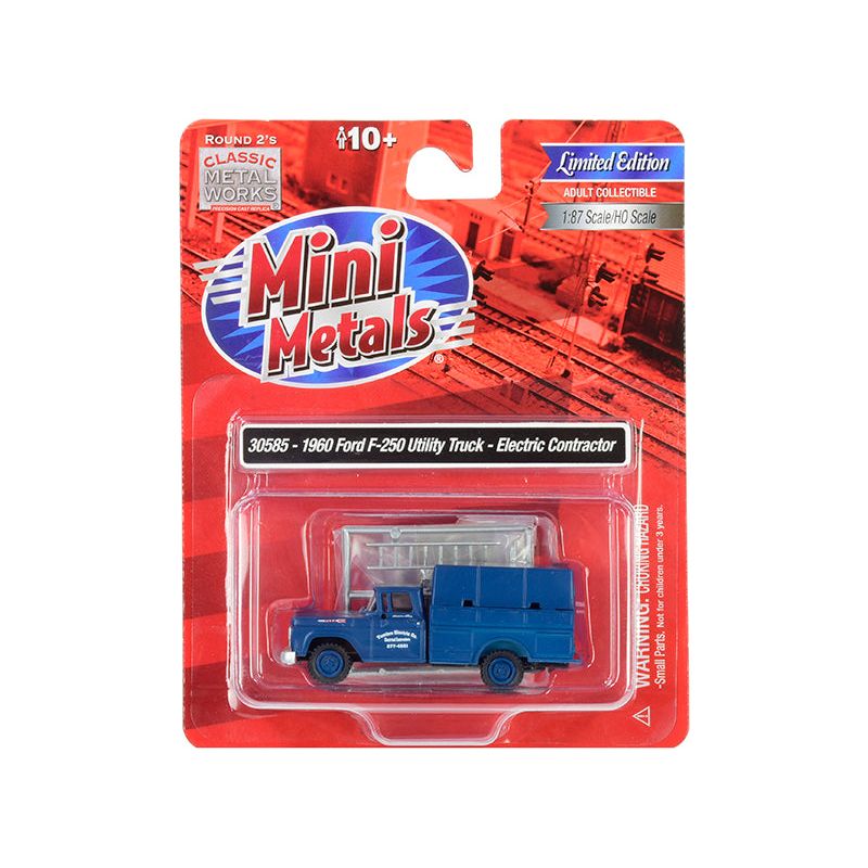 1960 Ford F-250 Utility Truck "Electric Contractor" Dark Blue 1/87 (HO) Scale Model by Classic Metal Works-Classic Metal Works-ModelCars.com