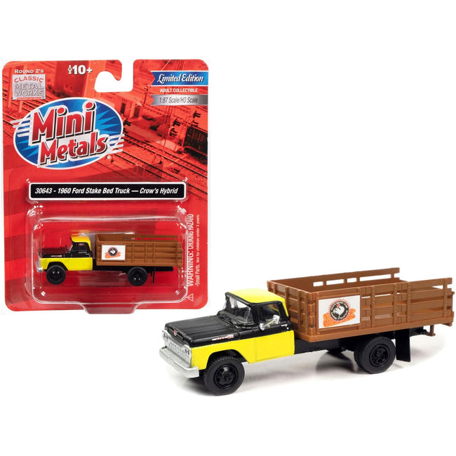 1960 Ford Stake Bed Truck "Crow's Hybrid" Black and Yellow 1/87 (HO) Scale Model Car by Classic Metal Works - Classic Metal Works - ModelCars.com