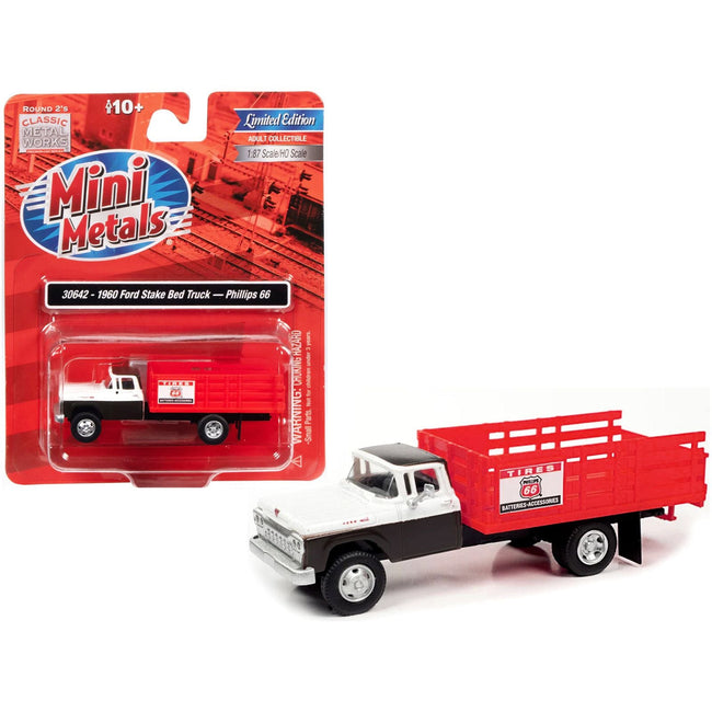 1960 Ford Stake Bed Truck "Phillips 66" Black and White with Red Stakes 1/87 (HO) Scale Model Car by Classic Metal Works - Classic Metal Works - ModelCars.com