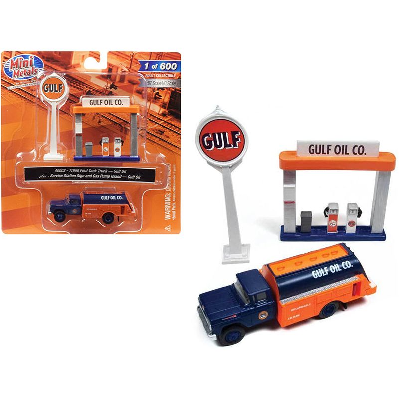 1960 Ford Tank Truck with Service Gas Station "Gulf Oil" 1/87 (HO) Scale Model by Classic Metal Works-Classic Metal Works-ModelCars.com