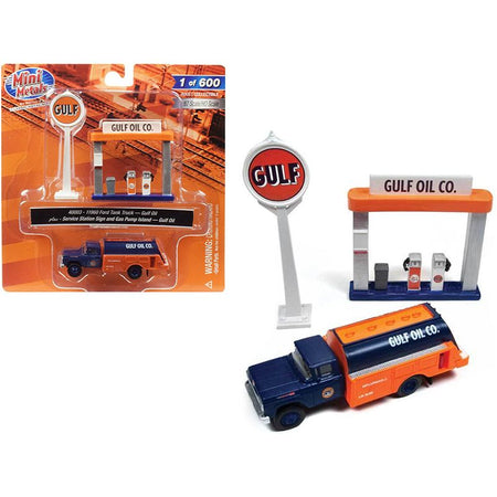 1960 Ford Tank Truck with Service Gas Station "Gulf Oil" 1/87 (HO) Scale Model by Classic Metal Works-Classic Metal Works-ModelCars.com