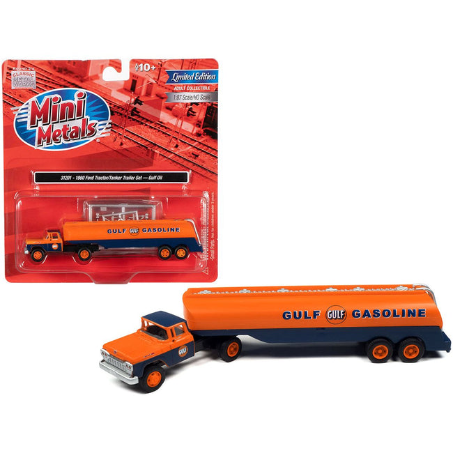1960 Ford Tanker Truck Orange and Blue "Gulf Oil" 1/87 (HO) Scale Model by Classic Metal Works-Classic Metal Works-ModelCars.com