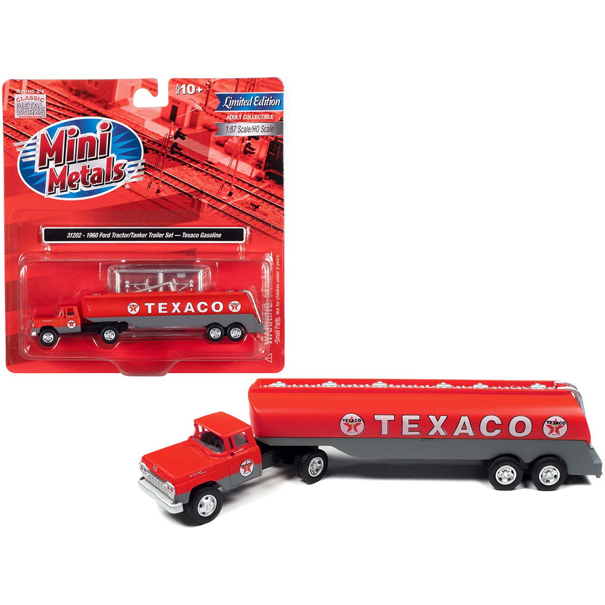 1960 Ford Tanker Truck Red and Gray "Texaco" 1/87 (HO) Scale Model by Classic Metal Works-Classic Metal Works-ModelCars.com